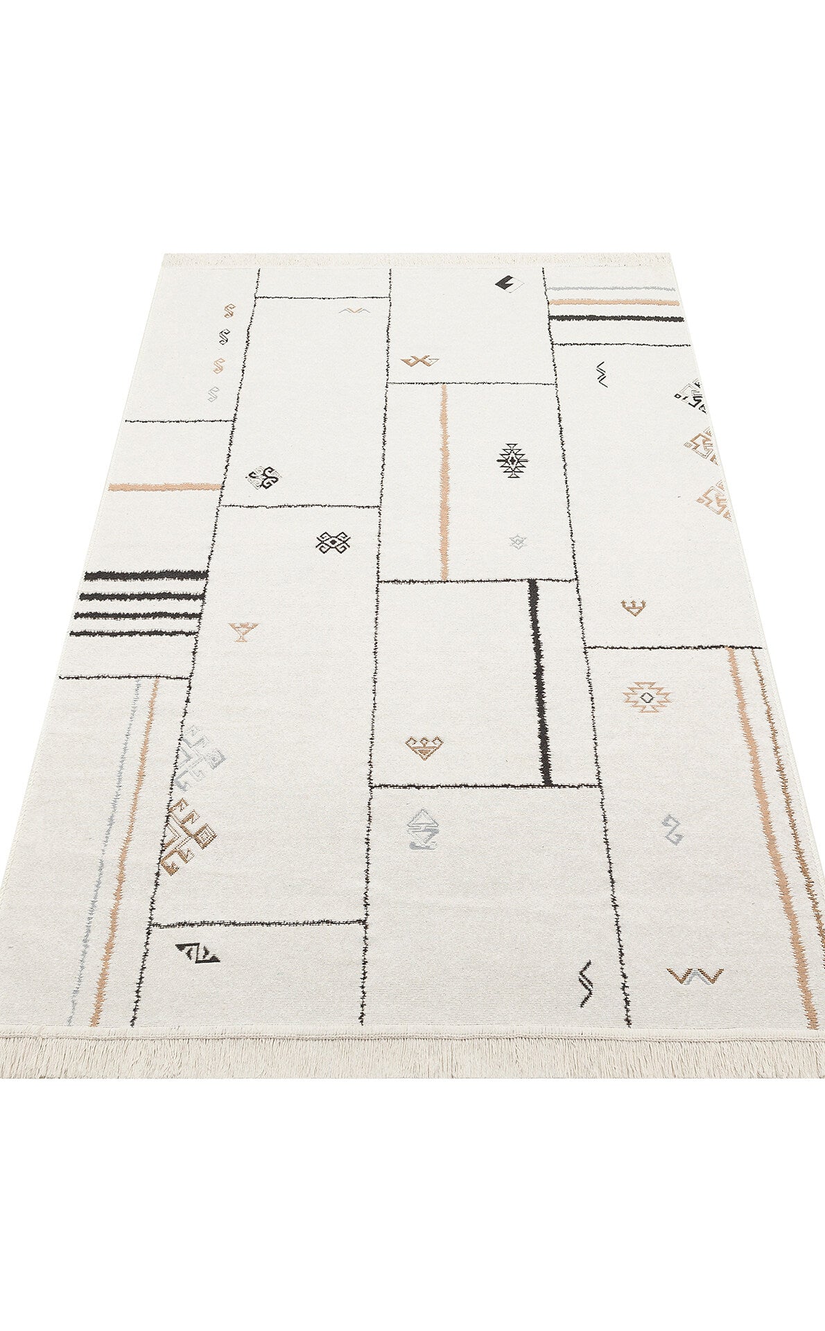 Arya AR 41 Krem Siyah - Yıkanabilir Çift Taraflı Modern Dokuma Kilim