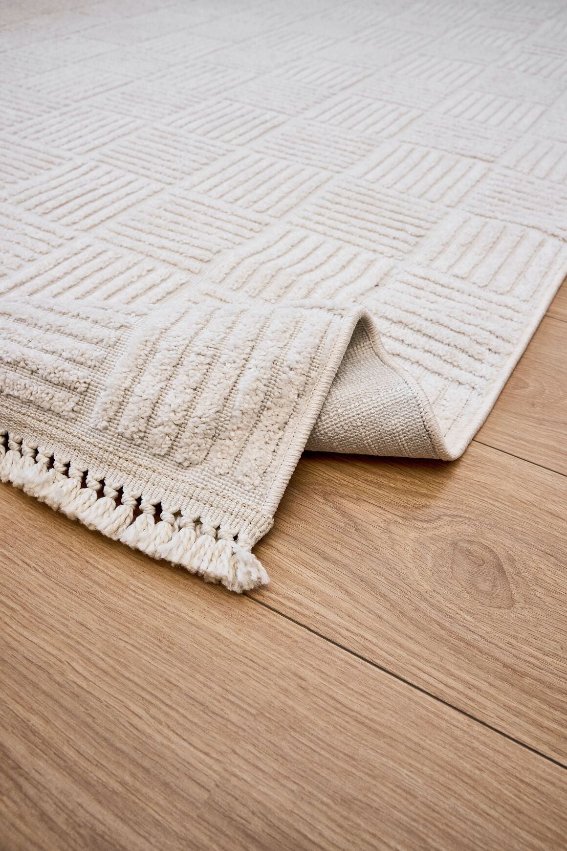 Anemon 6821 Beyaz - Polyester Dokuma Halı | İskandinav Salon Halısı