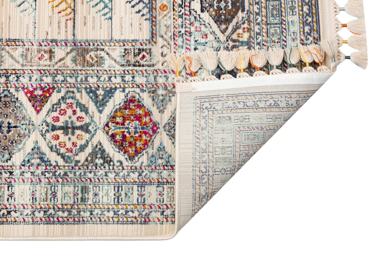 PR 04 MULTY - PETRA - Hav Toz Vermez Etnik ve Modern Desenli Renkli Saçaklı Halı