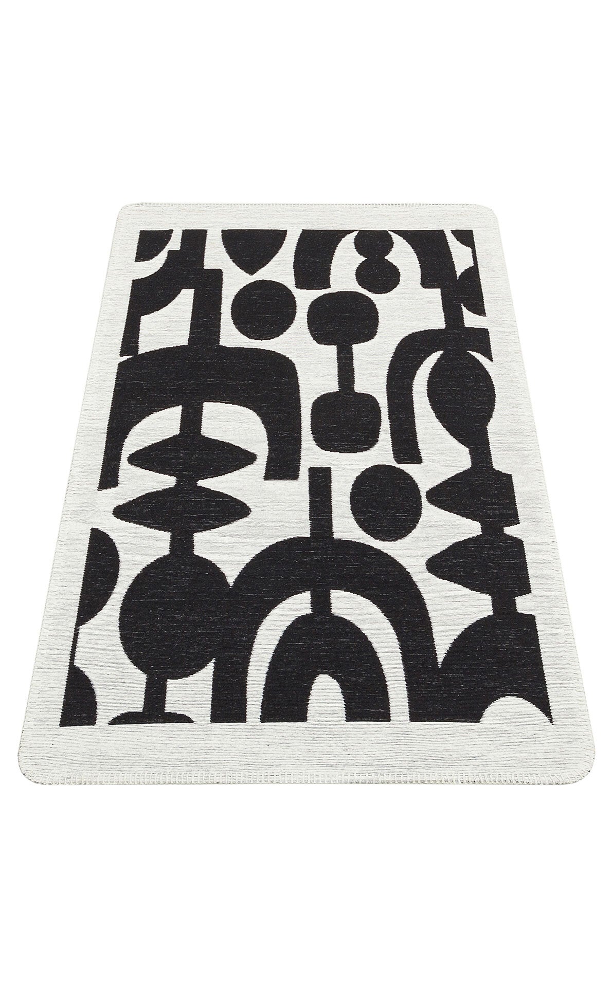 Arya Neo ARN 07 Beyaz Siyah - Yıkanabilir Çift Taraflı Modern Dokuma Kilim