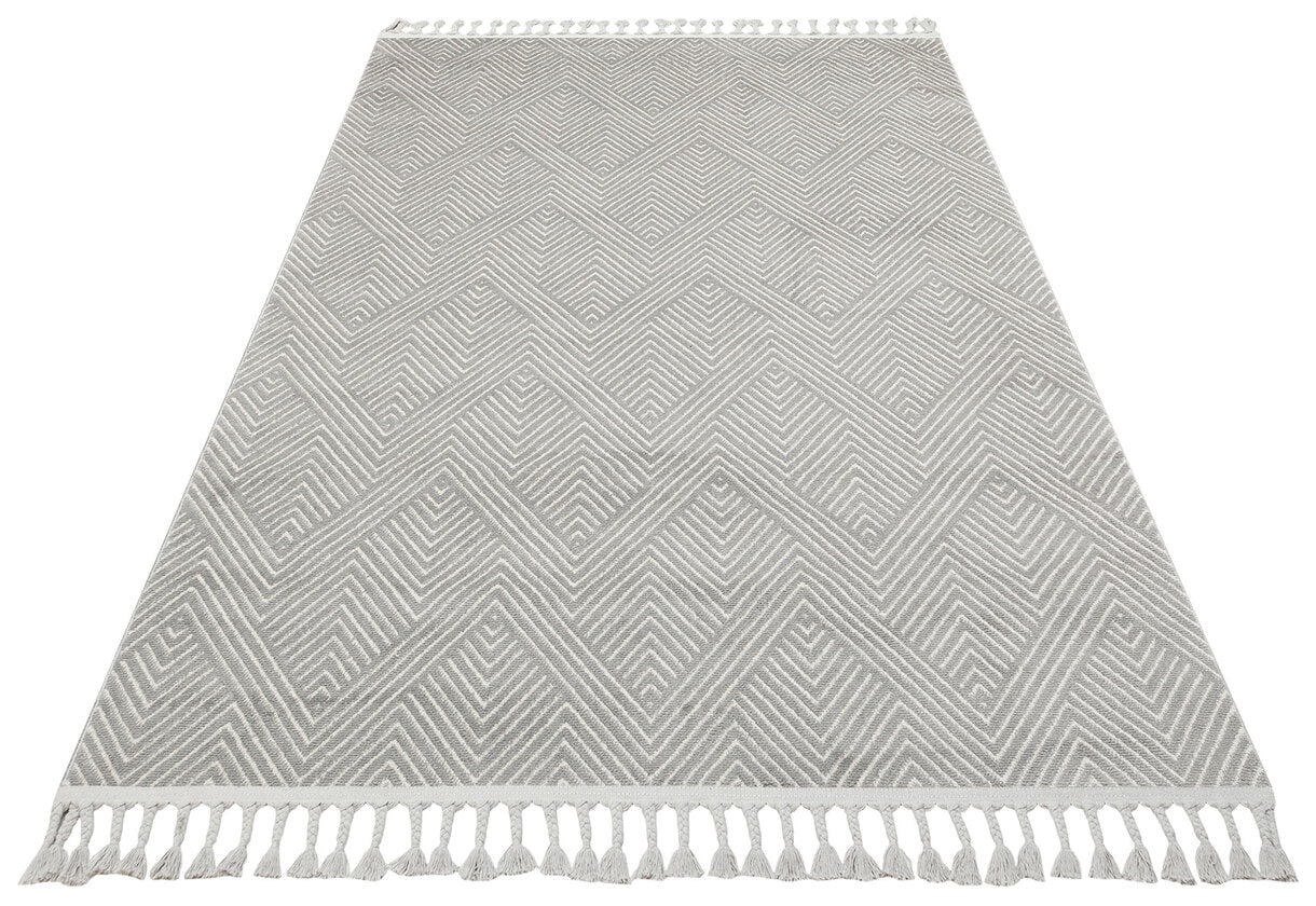 URB 01 GREY WHITE - URBAN - Etnik Desenlere Sahip Hav Toz Vermez Yumuşak Dokulu Modern Halı