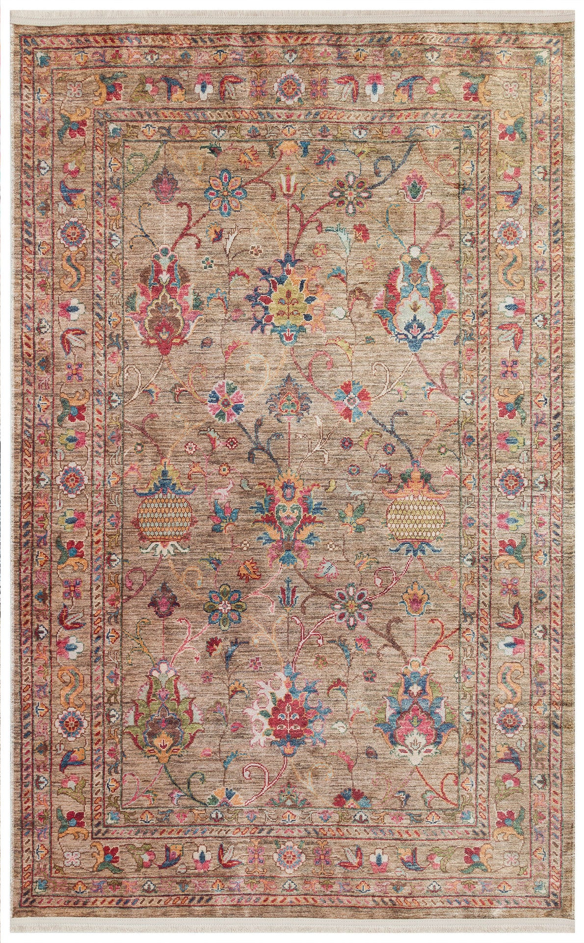 Antique ATK 08 Bej - Yıkanabilir Kaymaz Antik Desenli Otantik Kilim
