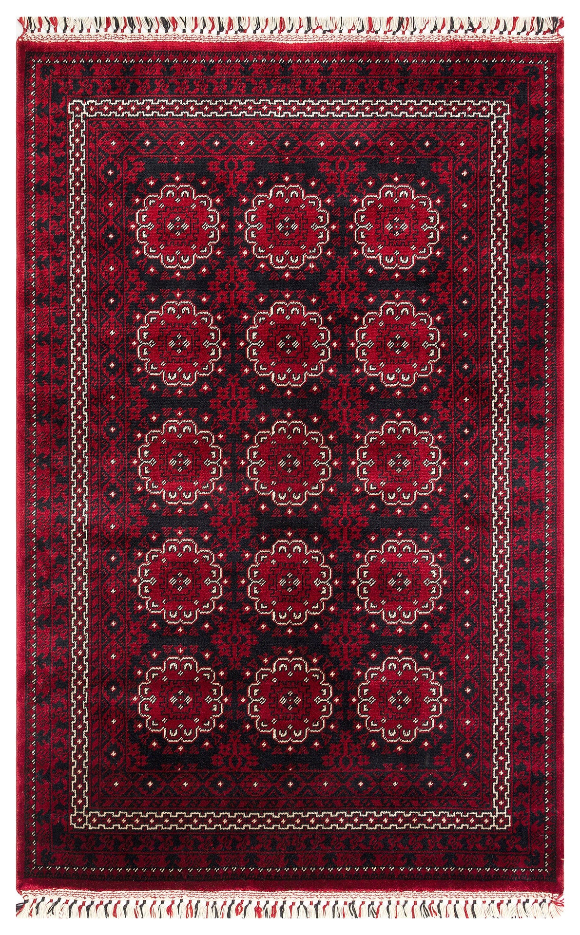 950 RED - NOSTALJI - Afgan / Yağcıbedir Desenli El Emeği ile Özel Tezgahlarda Üretilen Bambu Uşak Halısı