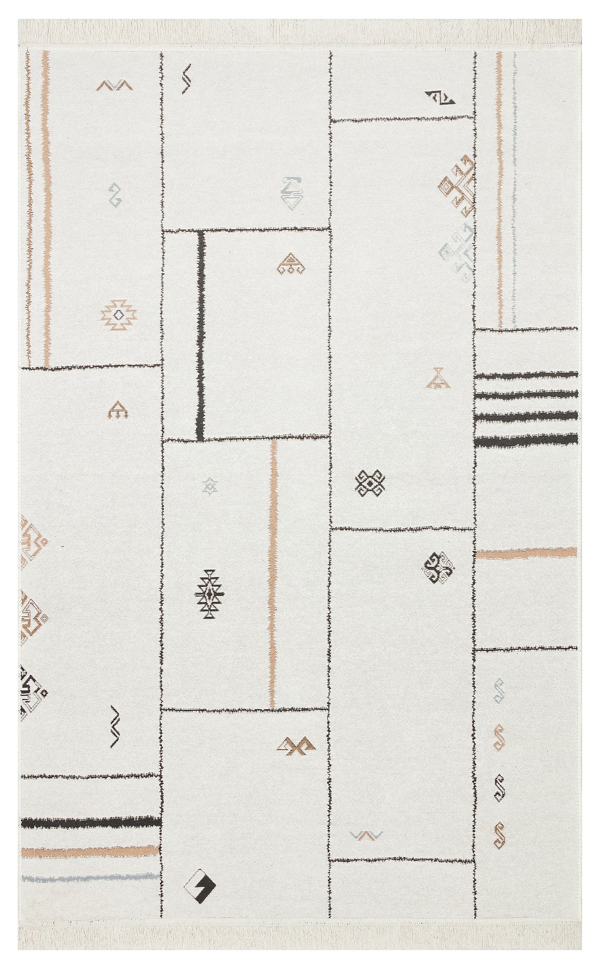 Arya AR 41 Krem Siyah - Yıkanabilir Çift Taraflı Modern Dokuma Kilim