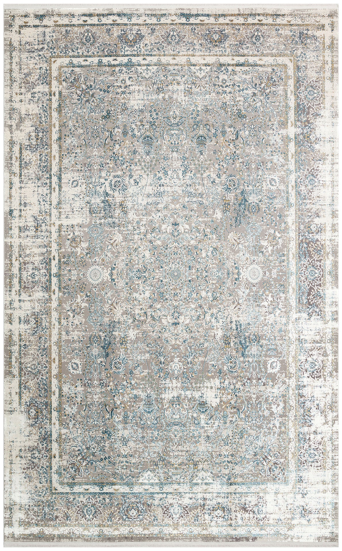 FRESCO XW FS 29 Krem Mavi - Işıltılı Dokuma Bambu Viskon Salon Halısı