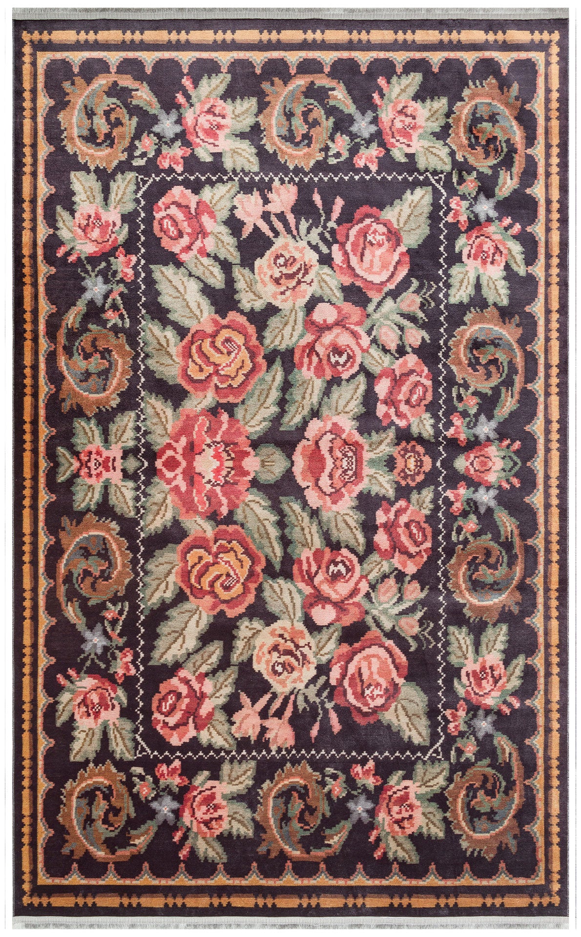 Antıque ATK 02 Siyah - Yıkanabilir Kaymaz Antik Desenli Otantik Kilim