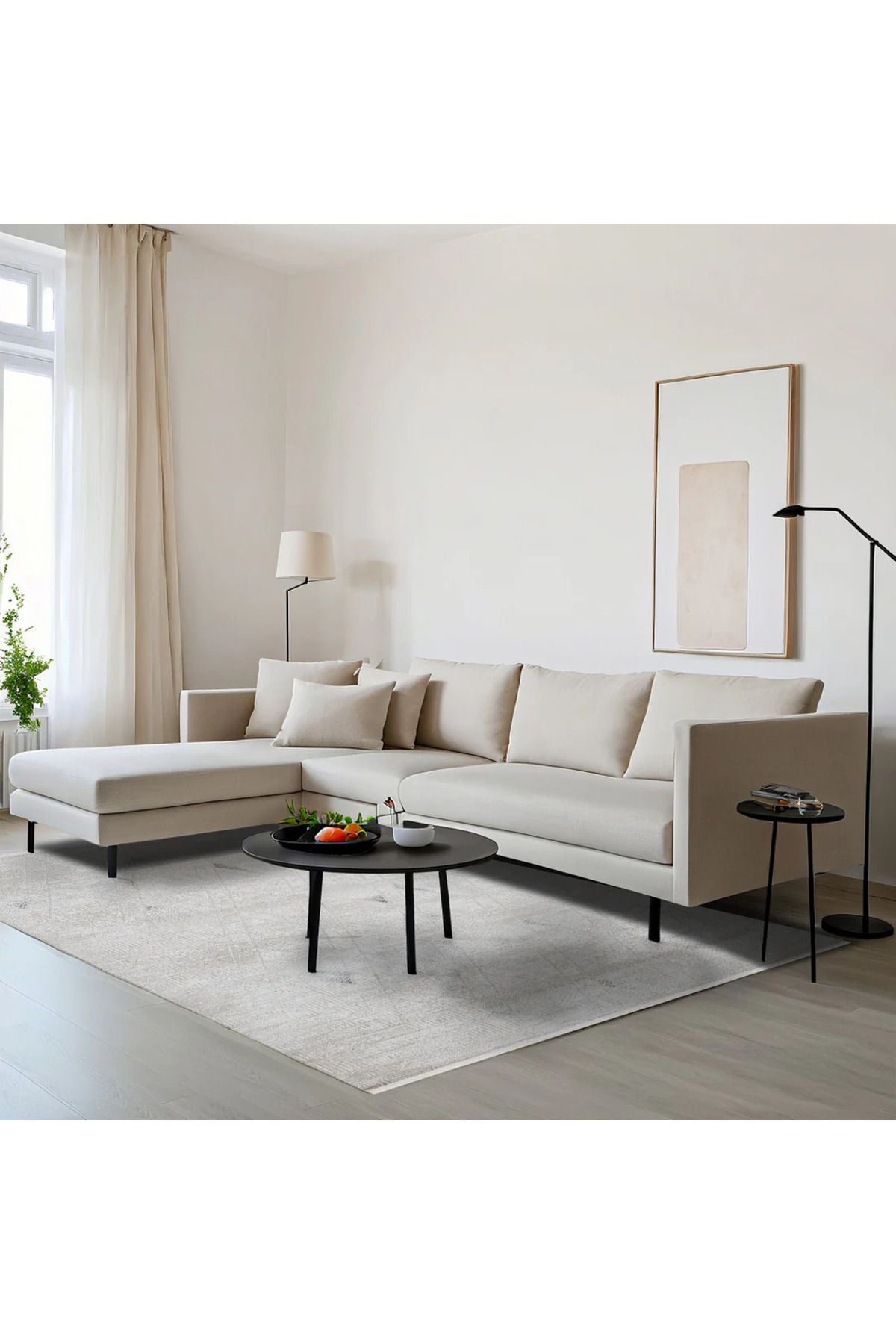 Moda 1096 Gri Geometrik Pamuk Makine Halısı