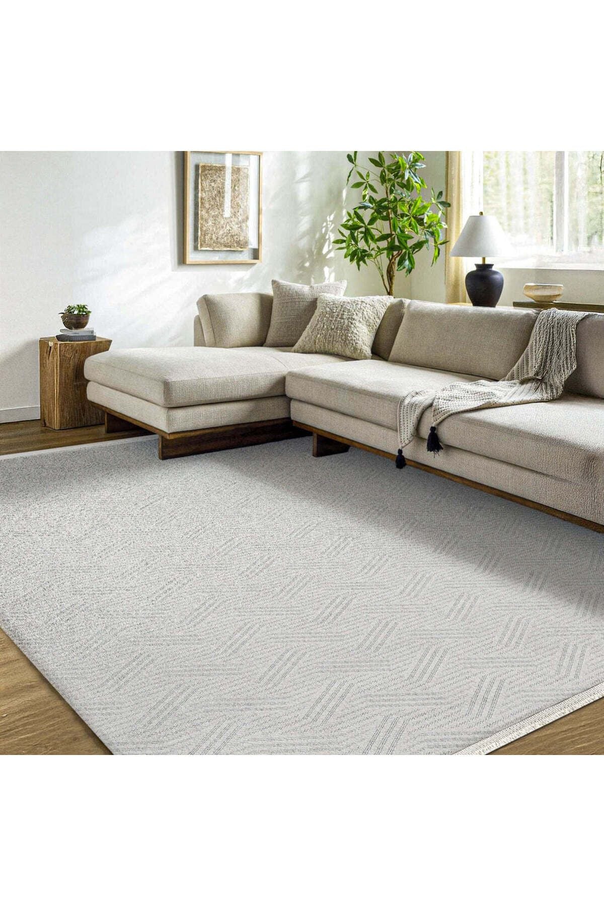 Marki 1092 Krem Modern Polyester Makine Halısı