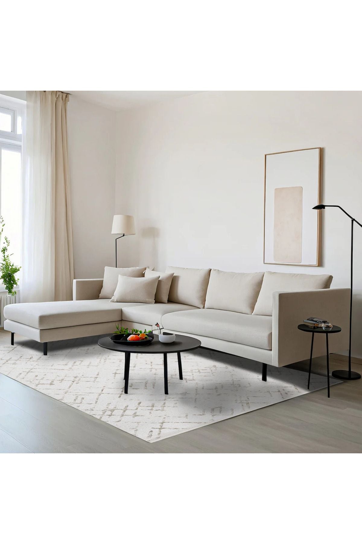 Moda 1098 Beyaz Modern Pamuk Makine Halısı