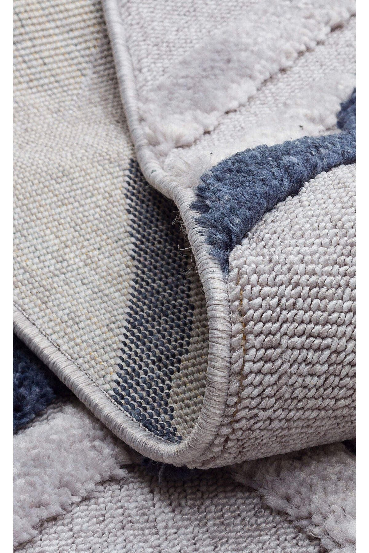 TRZ 03 GREY NAVY - Hav Toz Vermez Yumuşak Dokulu Etnik Örgü Desenlere Sahip Modern İskindinav Halı