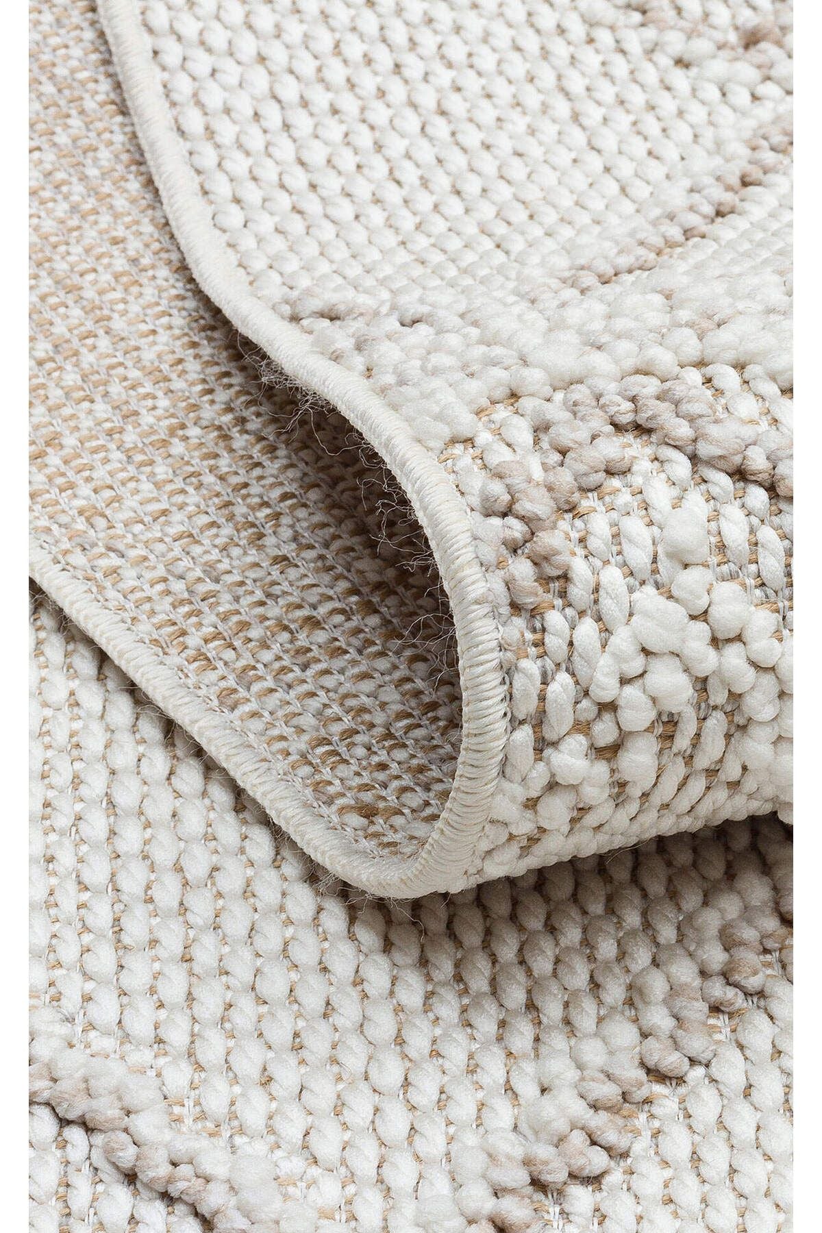 MOT 03 WHITE BEIGE - Yumuşak Tuşeli Örgü Dokuma Modern Makine Halısı