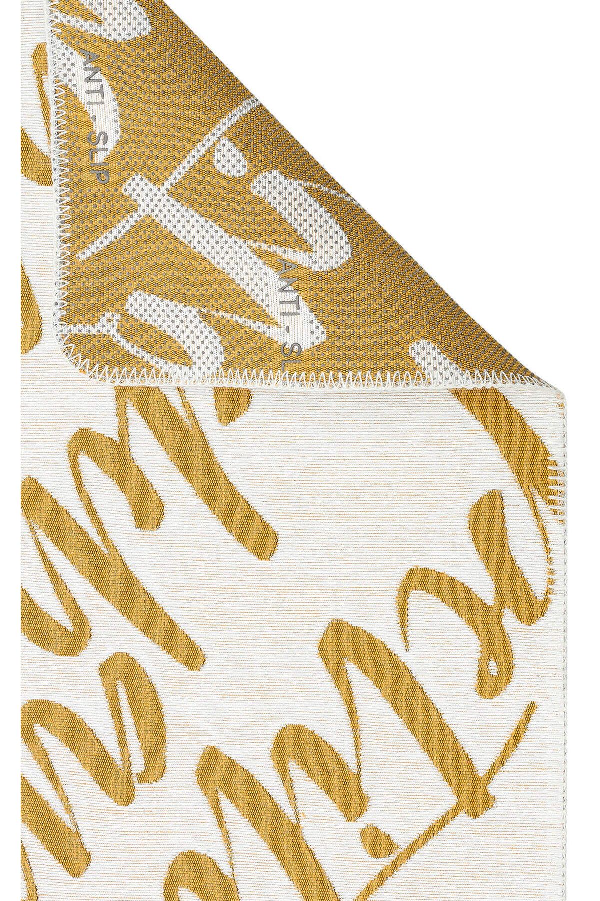 ARYA Neo 02 Beyaz Sarı -Yıkanabilir Kaymaz Tabanlı Modern Pamuk Kilim