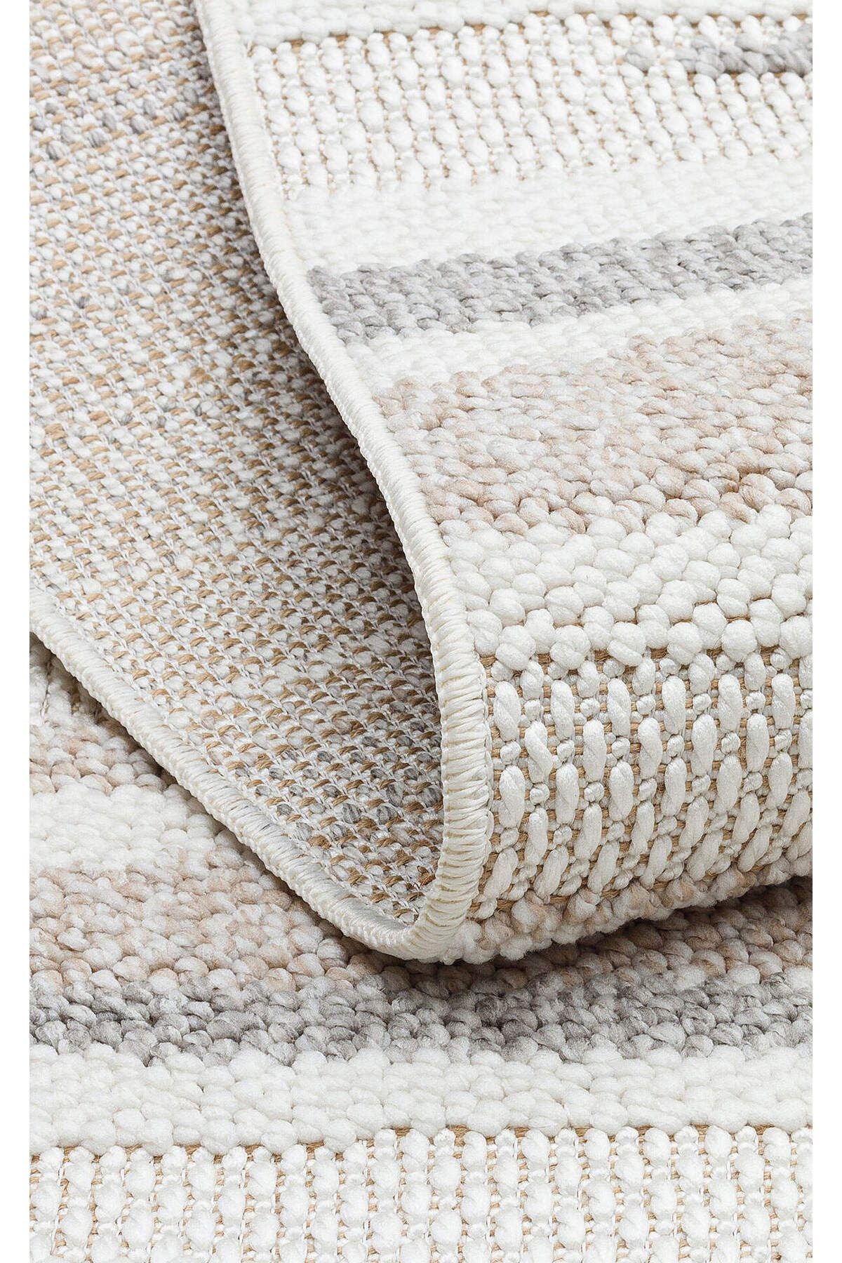 MOT 02 WHITE BEIGE - Yumuşak Tuşeli Örgü Dokuma Modern Makine Halısı