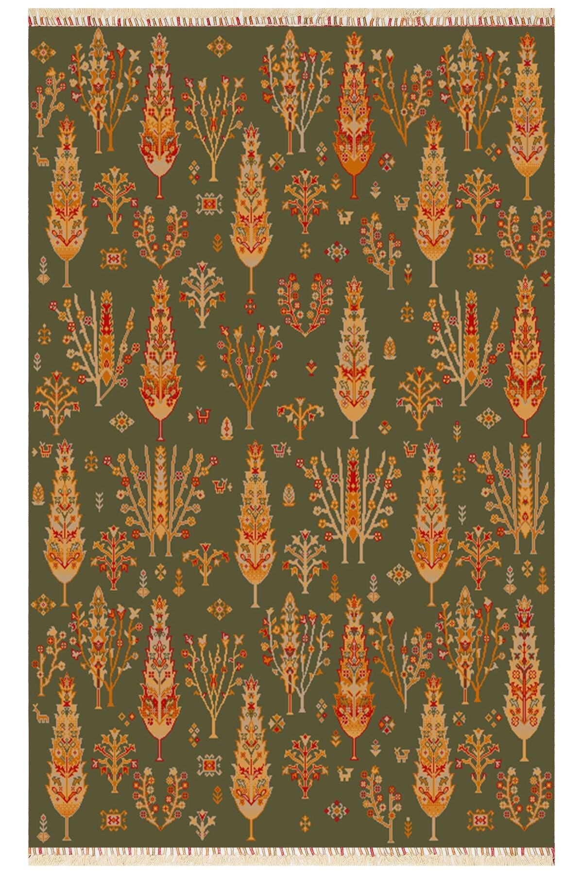 ZR 08 GREEN AUTUMN - Otantik Desenli El Emeği ile Özel Tezgahlarda Üretilen Modern Uşak Halısı
