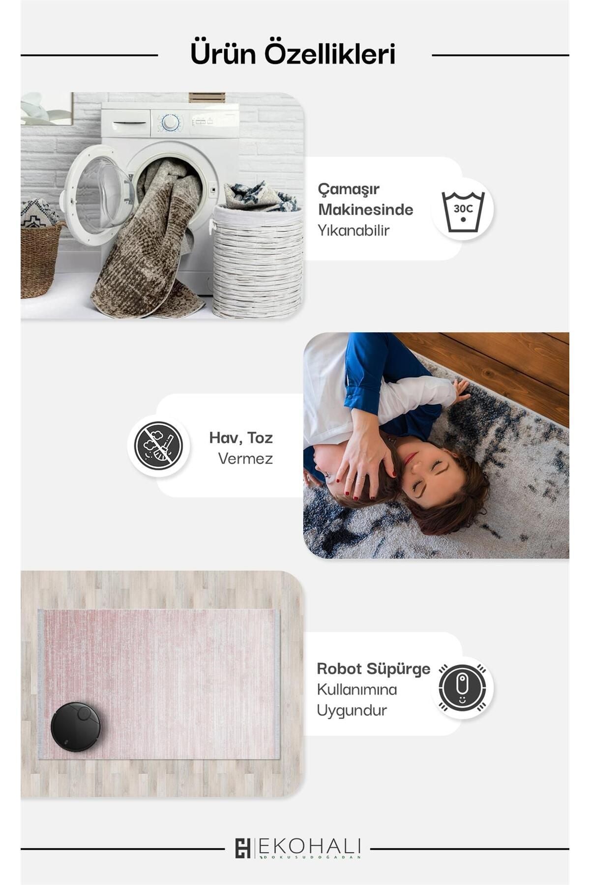 NOA BABY NB 02 GREY Yıkanabilir Çift Taraflı Yumuşak Dokulu İnce Çocuk-Bebek Odası Halısı