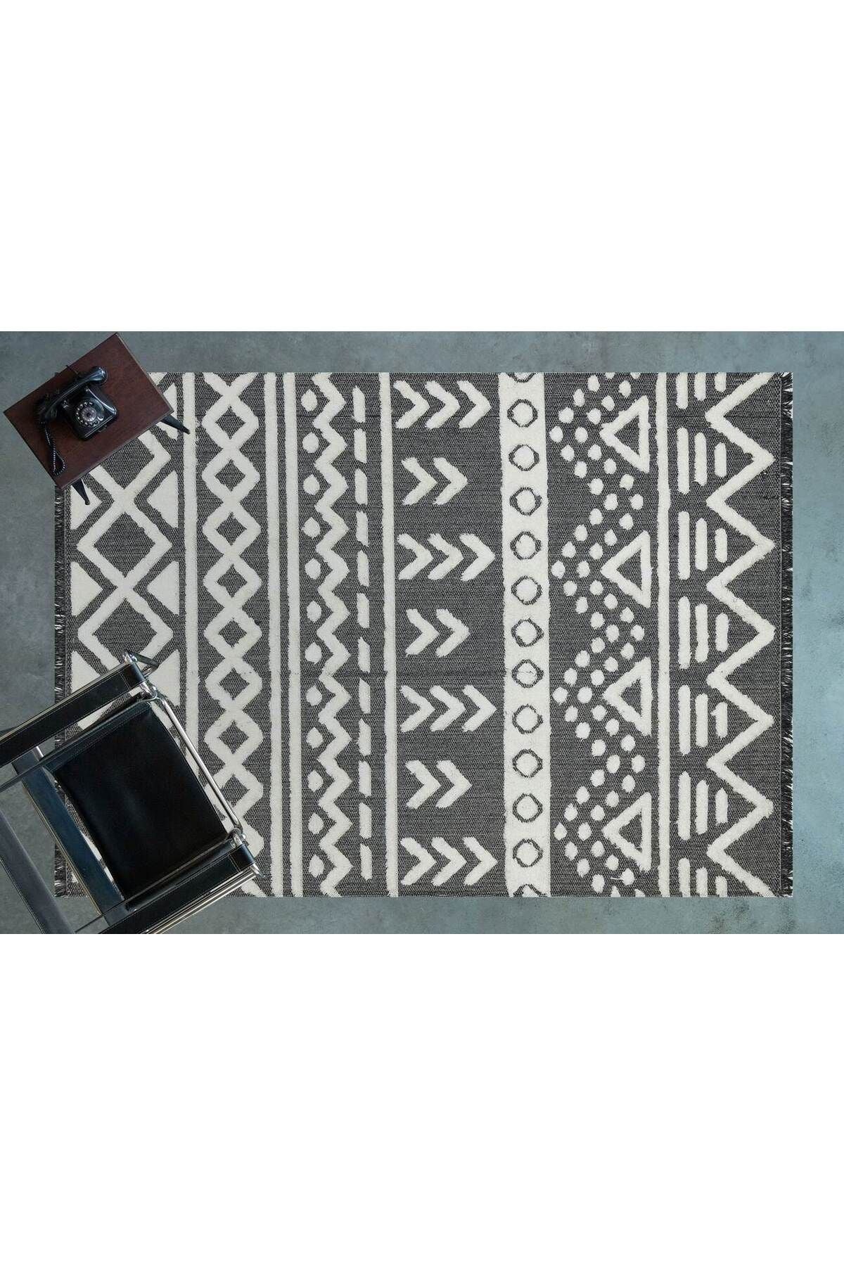Habitat 7602 Siyah Bohem Dekoratif Salon Halısı, Kilim