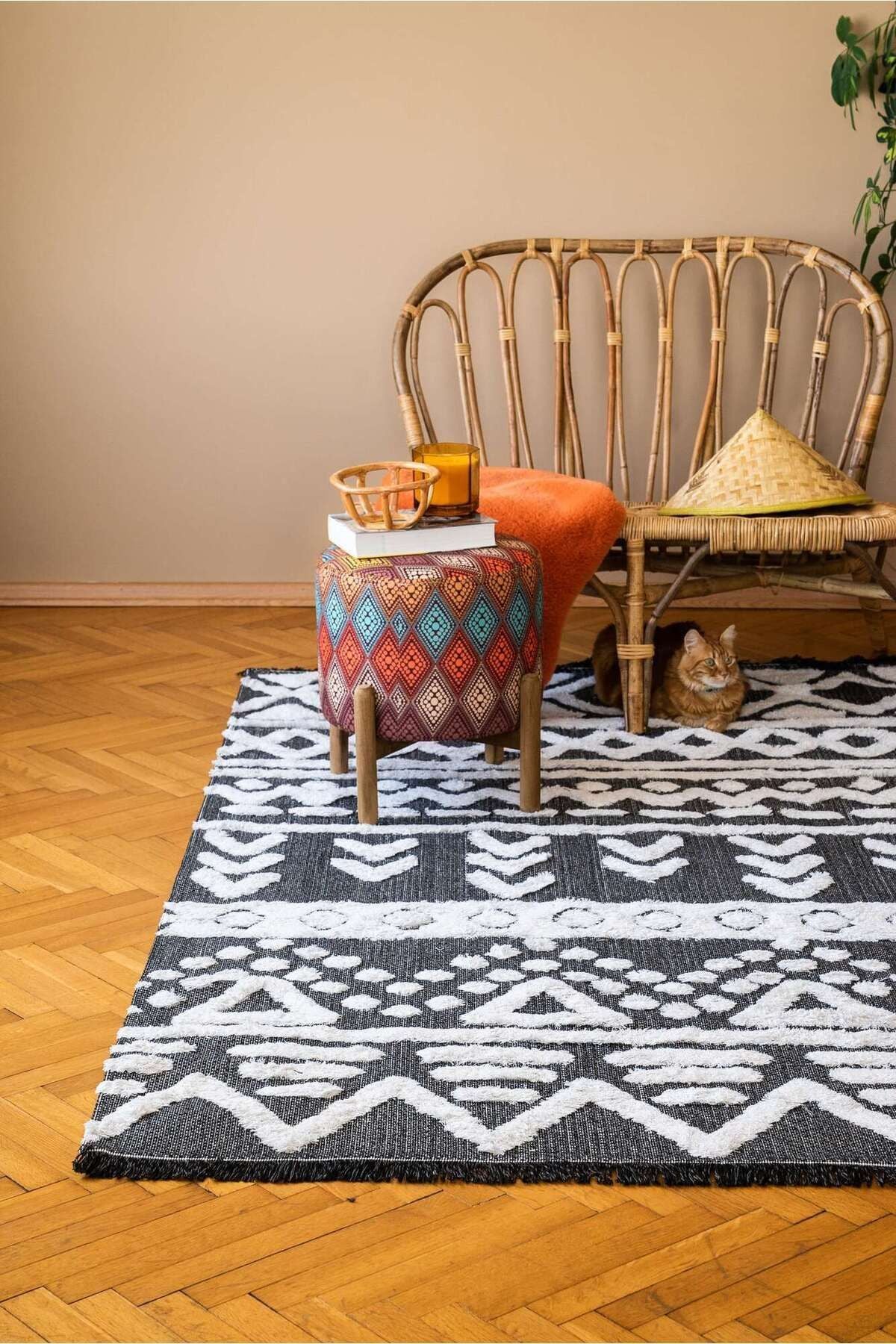 Habitat 7602 Siyah Bohem Dekoratif Salon Halısı, Kilim
