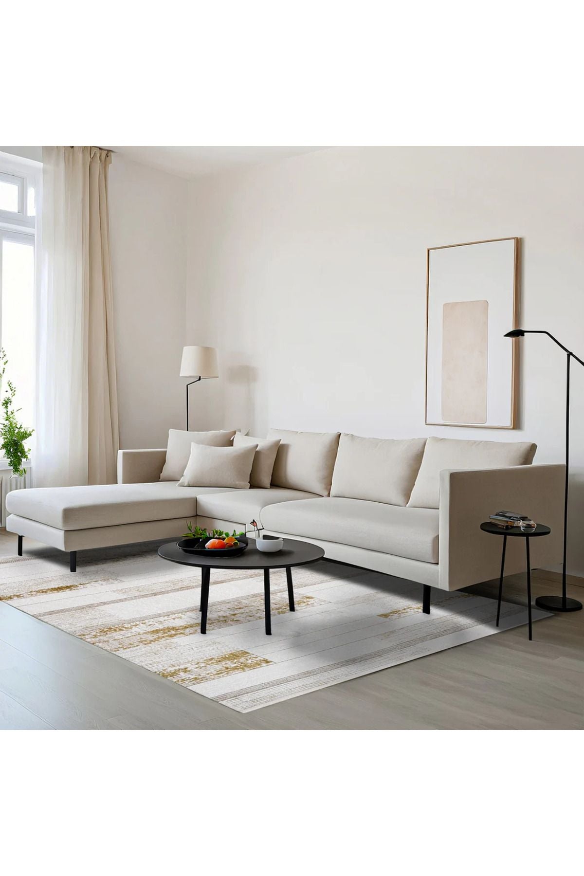 Valeria 1070 Gold Çizgili Akrilik Makine Alan Halısı