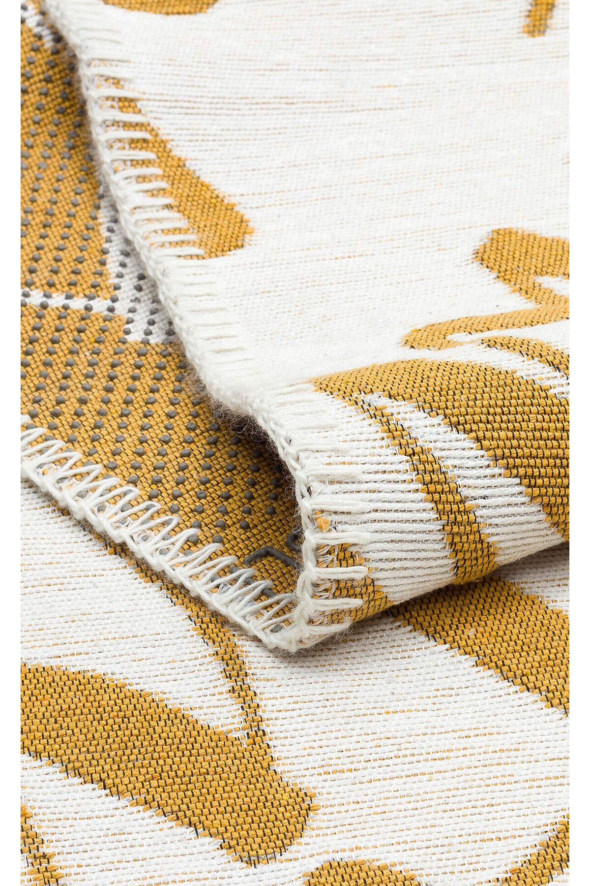 ARYA Neo 02 Beyaz Sarı -Yıkanabilir Kaymaz Tabanlı Modern Pamuk Kilim