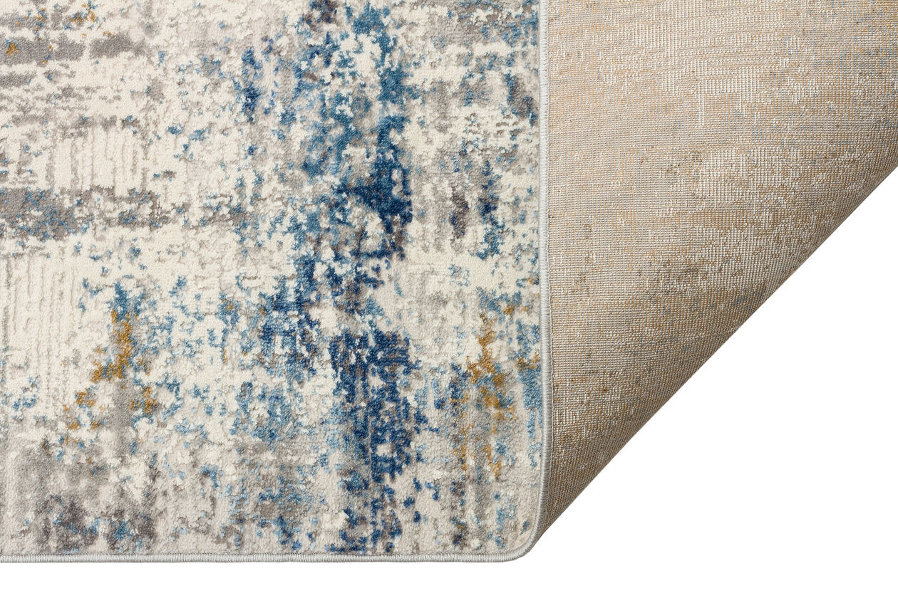 LGS 09 CREAM BLUE - LAGOS - Hav Toz Vermez Eskitme Desenli Modern Makine Halısı