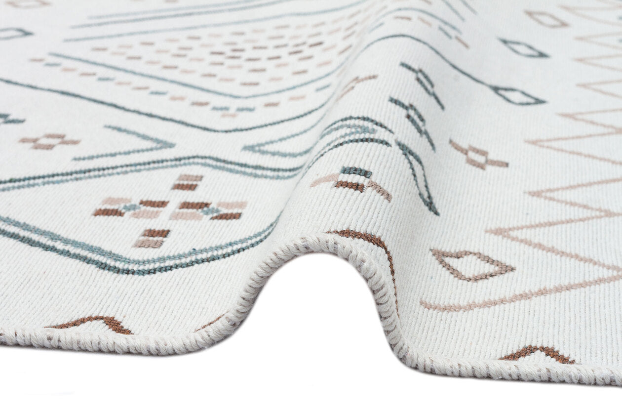 Arya AR 05 Bej Mavi - Yıkanabilir Çift Taraflı Modern Dokuma Kilim