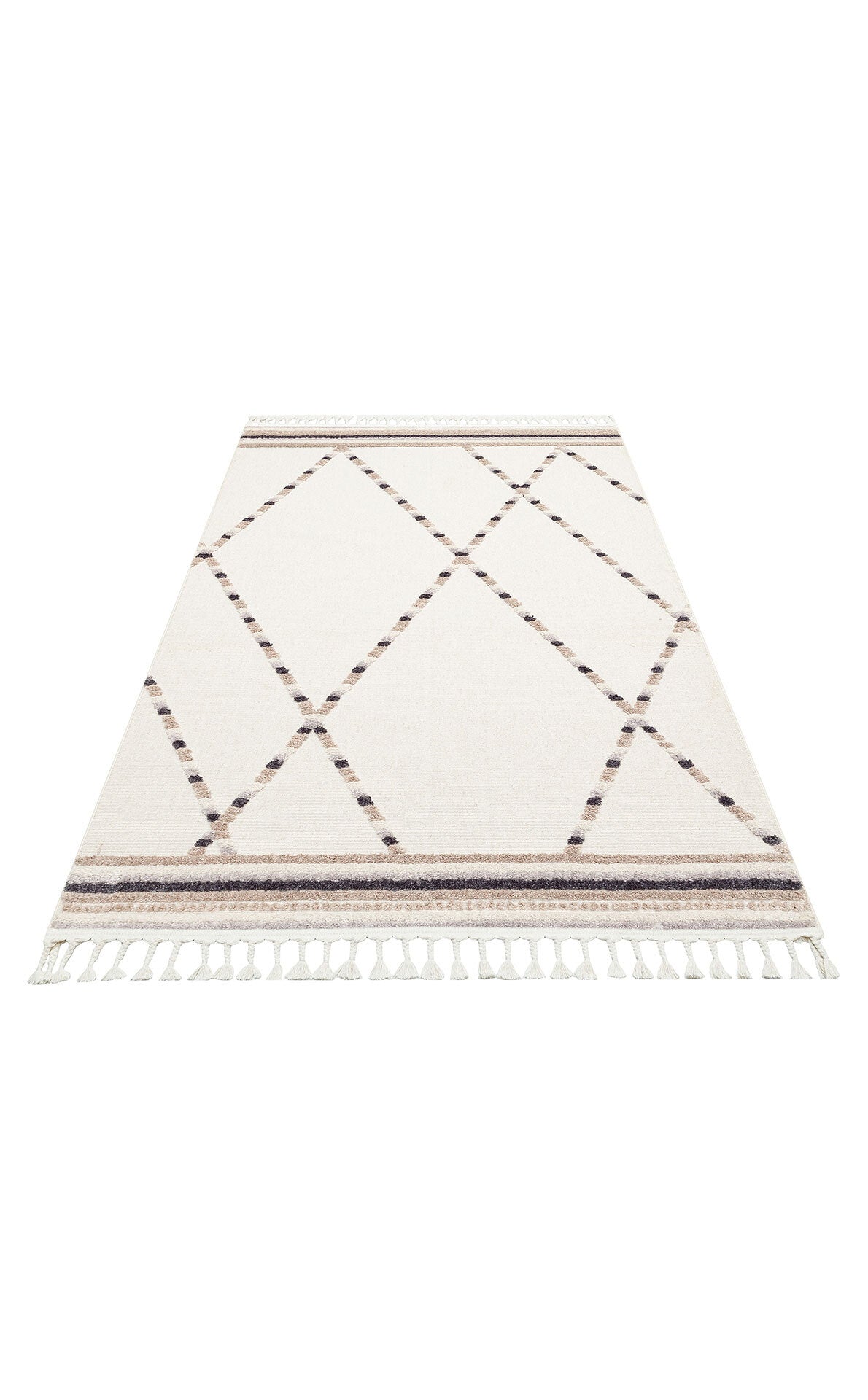 TRZ 04 WHITE BEIGE - TERAZZO - Hav Toz Vermez Yumuşak Dokulu Etnik Örgü Desenlere Sahip Modern İskindinav Halı