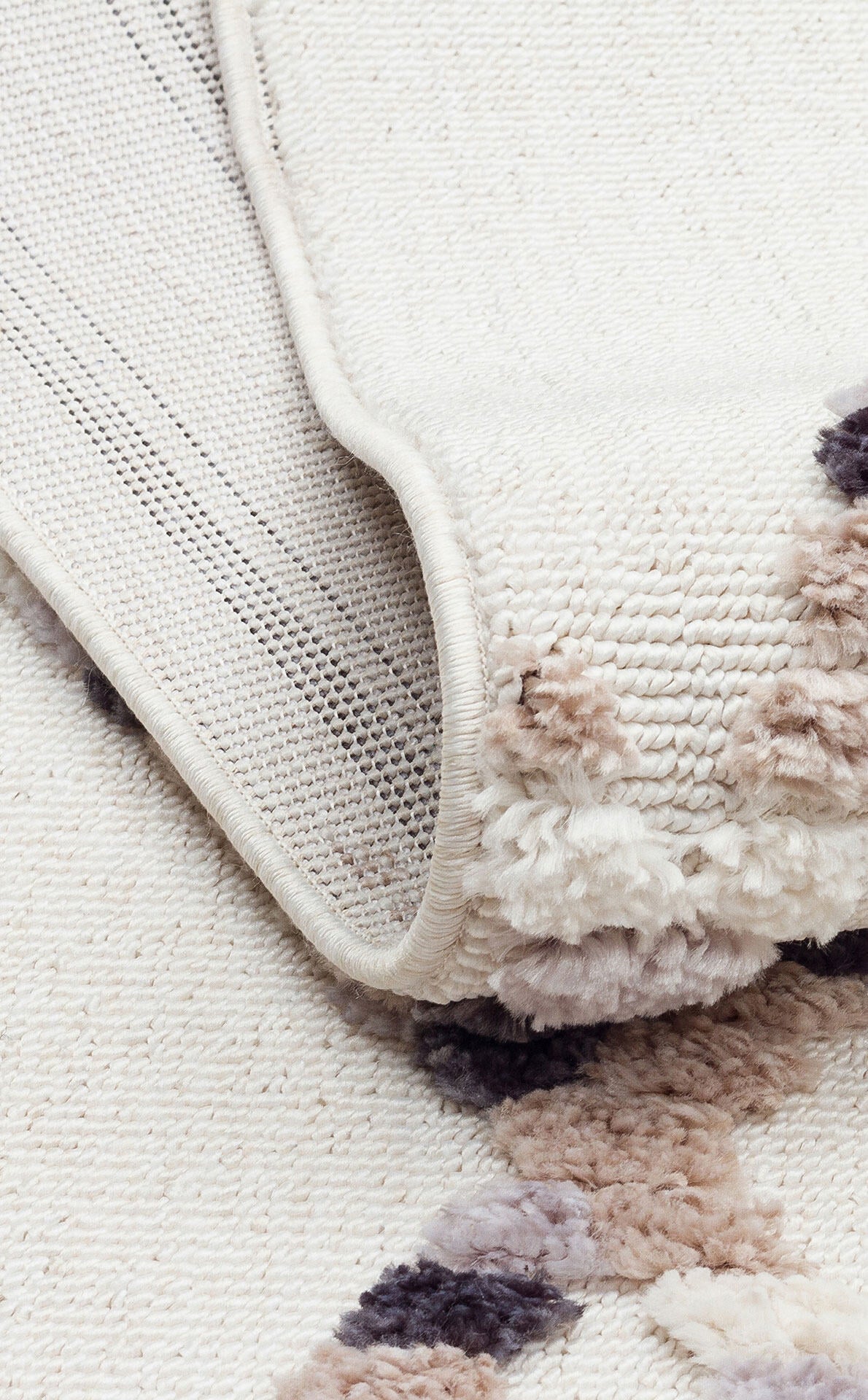 TRZ 04 WHITE BEIGE - TERAZZO - Hav Toz Vermez Yumuşak Dokulu Etnik Örgü Desenlere Sahip Modern İskindinav Halı