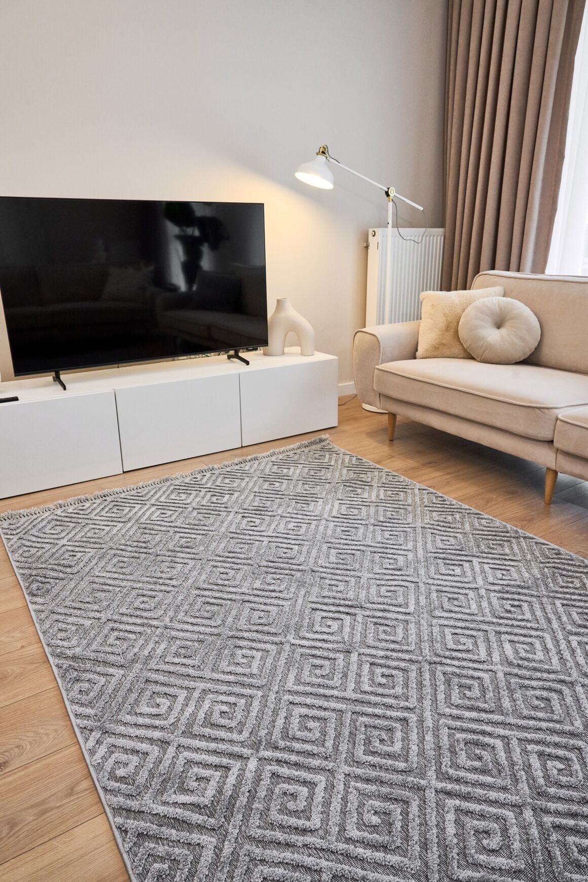 Anemon 6814 Gri - Polyester Dokuma Halı | İskandinav Salon Halısı