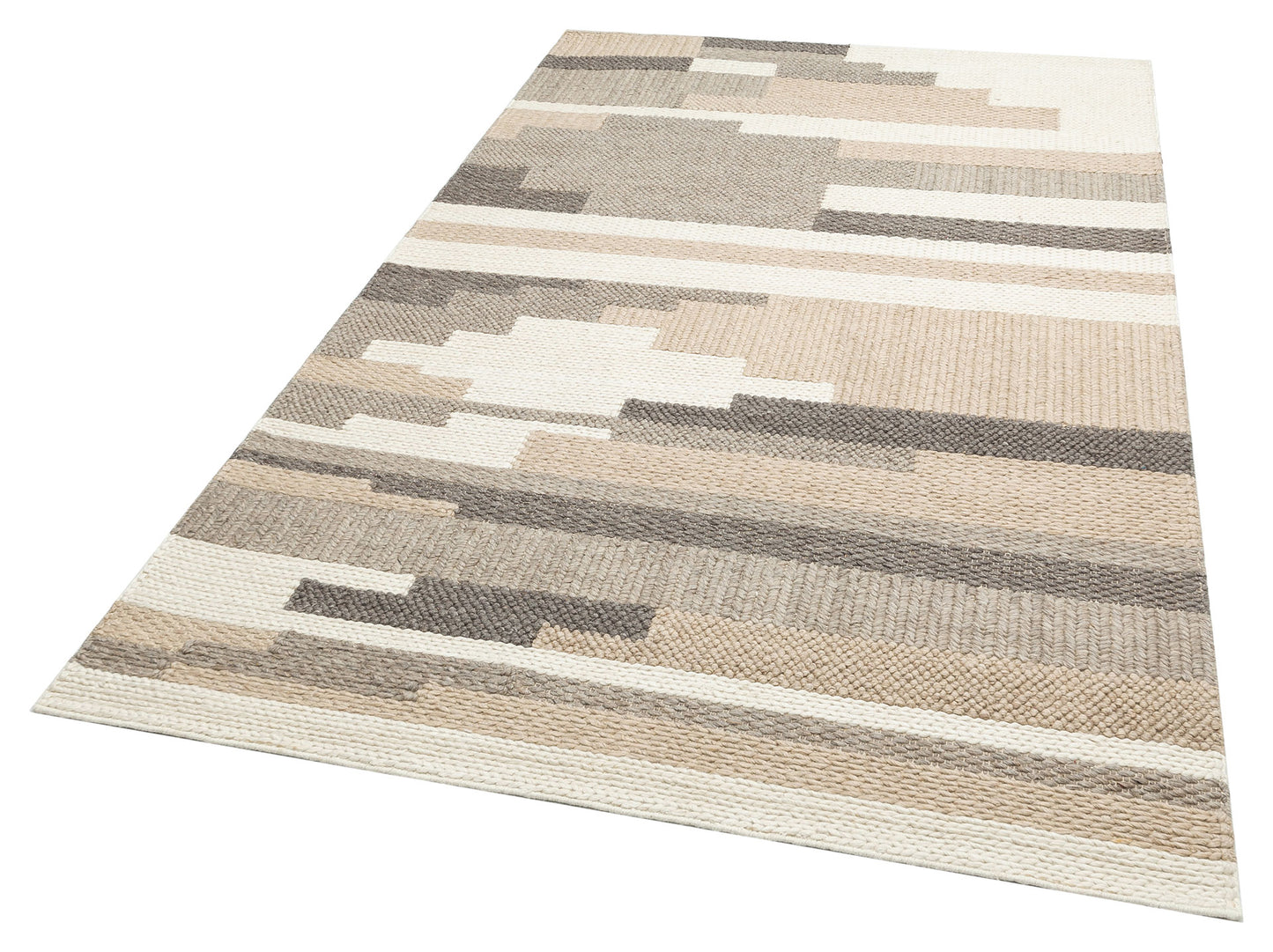 JD 04 BEIGE MULTY XW - JADE - Naturel Kazak Örgü Desenli El Dokuma Örgü Halı