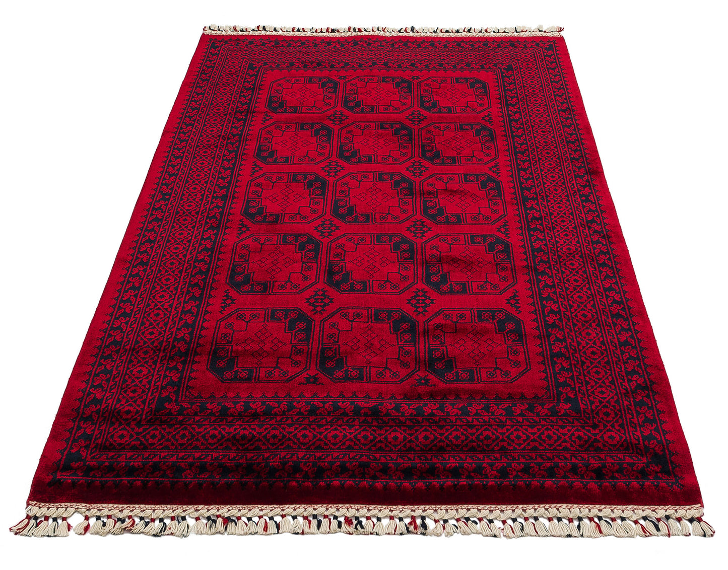 951 RED - NOSTALJI - Afgan / Yağcıbedir Desenli El Emeği ile Özel Tezgahlarda Üretilen Bambu Uşak Halısı
