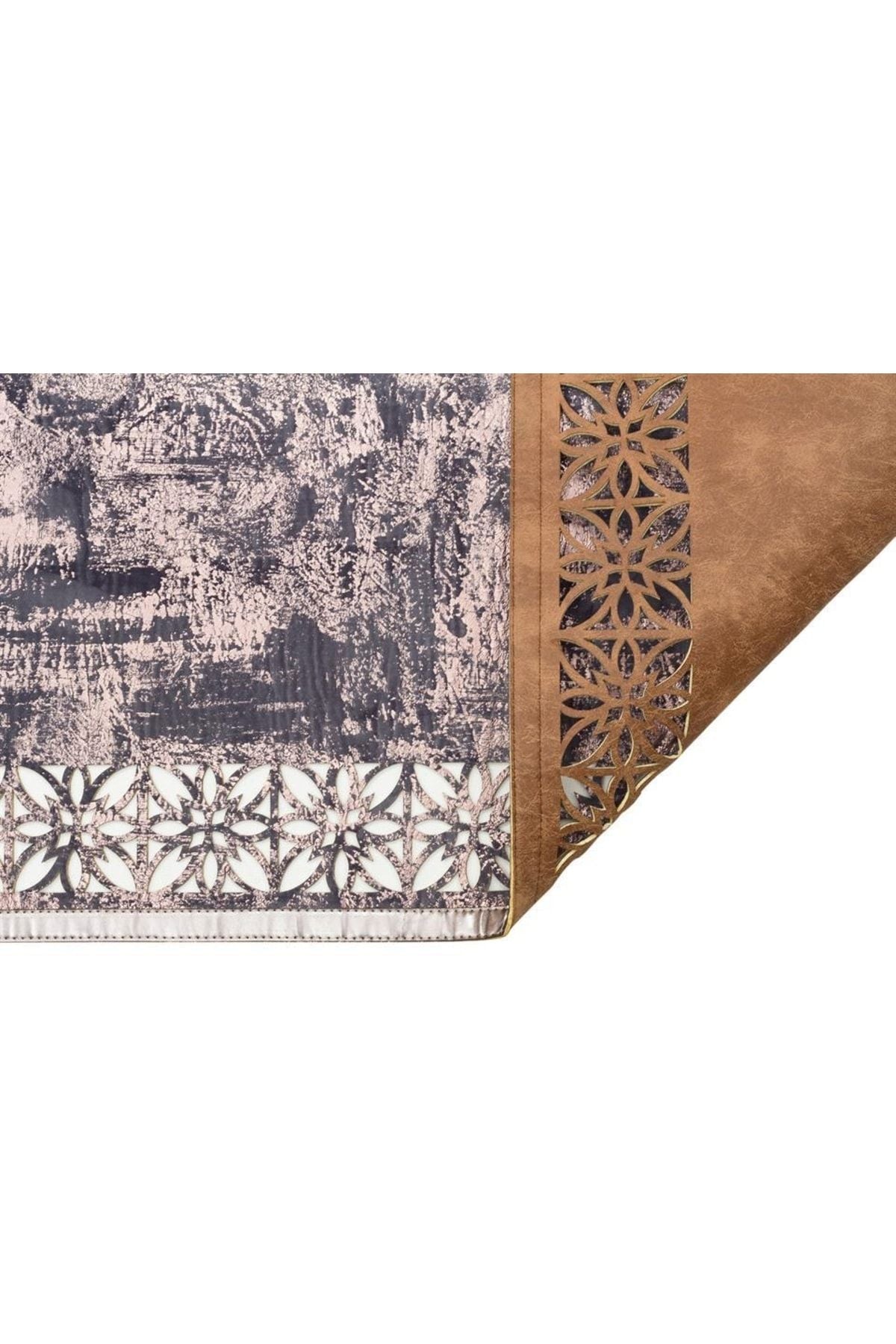 Klasik Ve Modern Işleme Ve Oymaya Sahip Parlak Bordürlü Suni Deri Halı