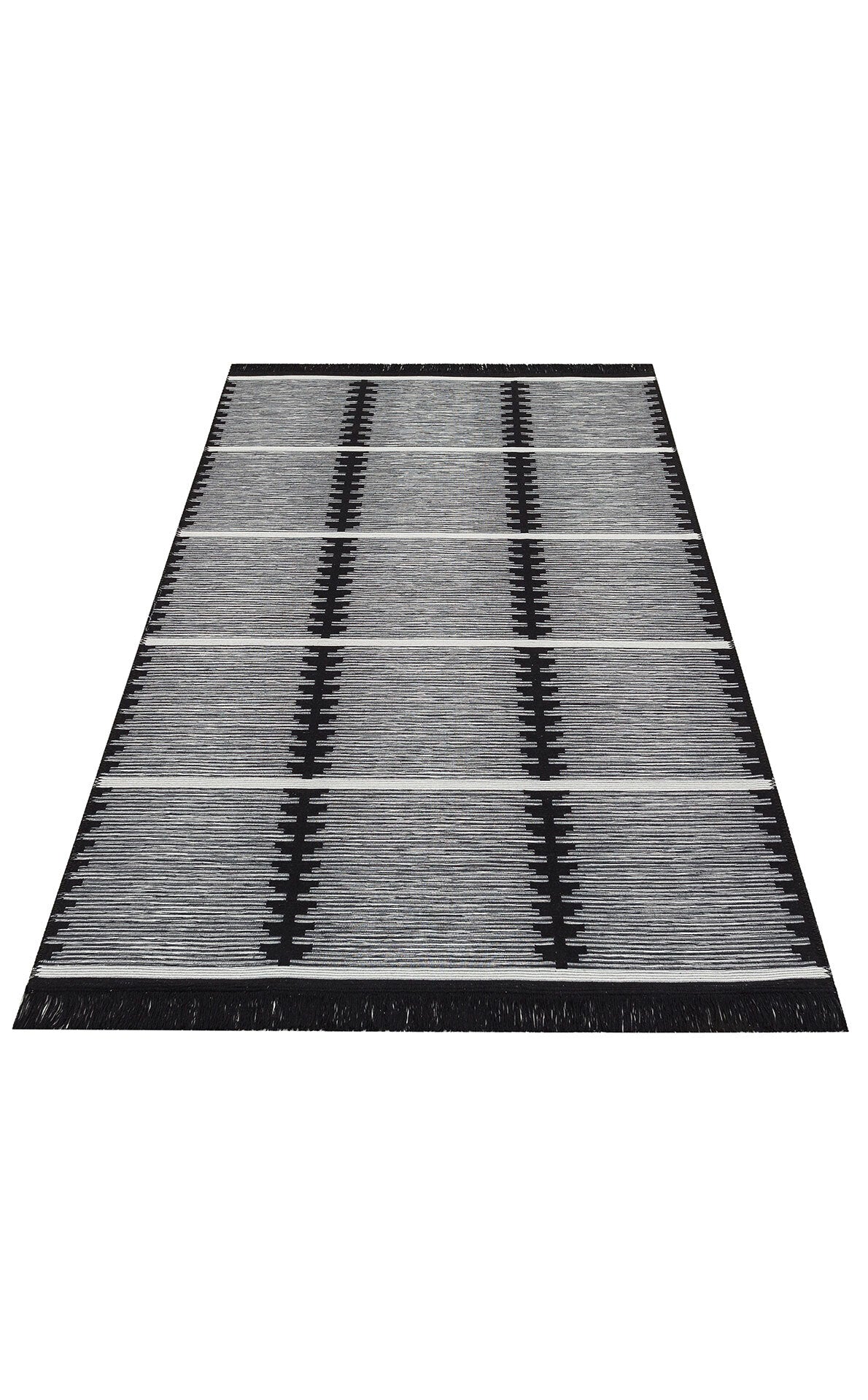 Arya Craft ARC 01 Beyaz Siyah - Yıkanabilir Çift Taraflı Modern Dokuma Kilim
