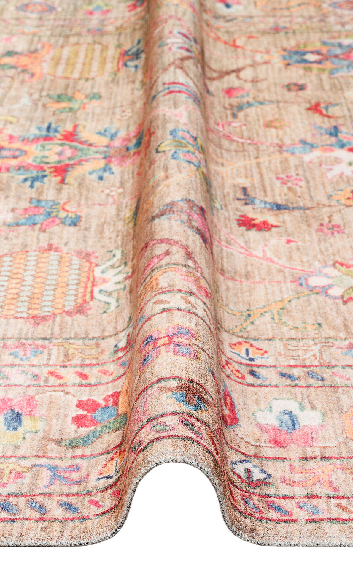 Antique ATK 08 Bej - Yıkanabilir Kaymaz Antik Desenli Otantik Kilim