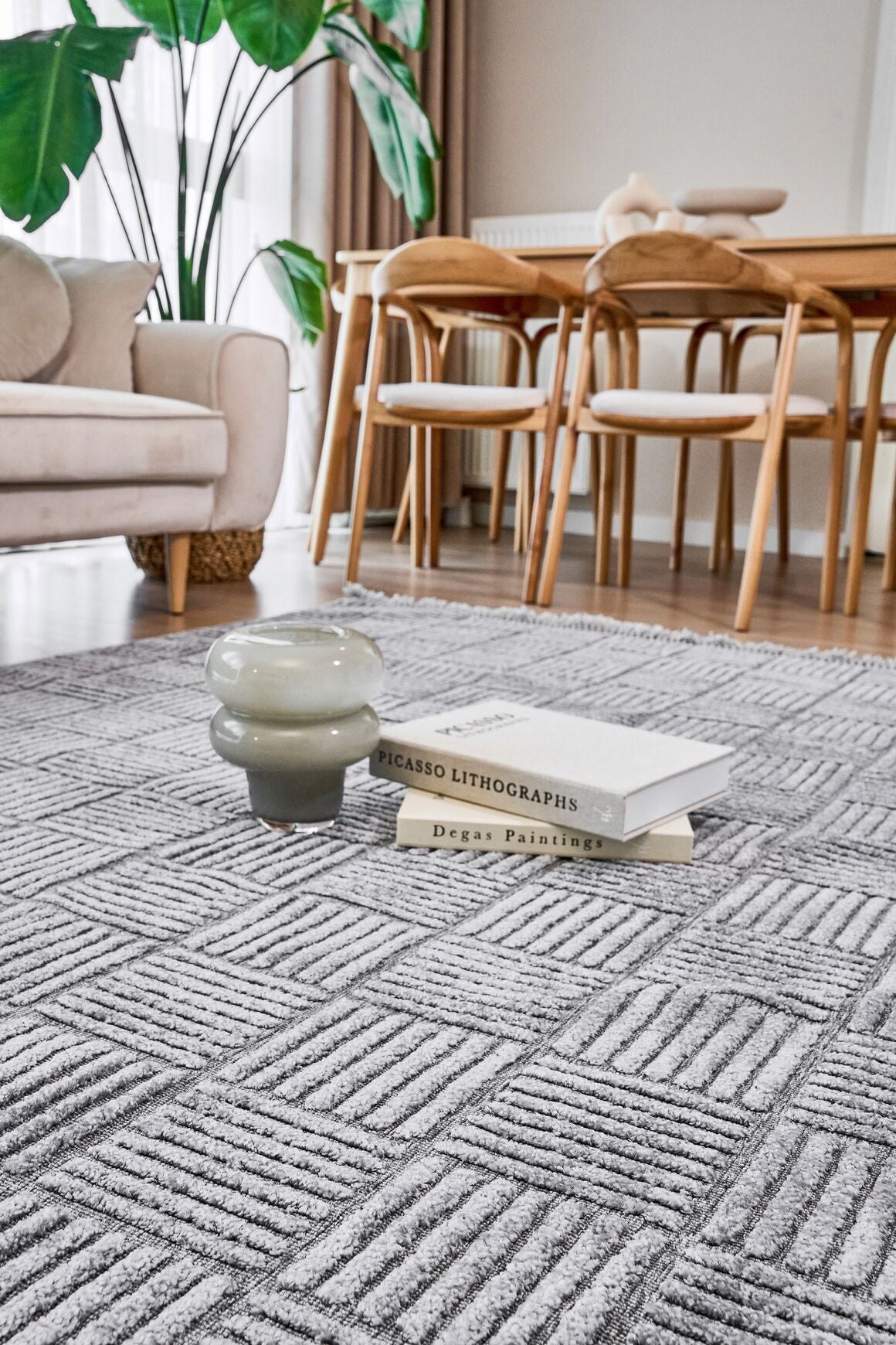 Anemon 6824 Gri - Polyester Dokuma Halı | İskandinav Salon Halısı