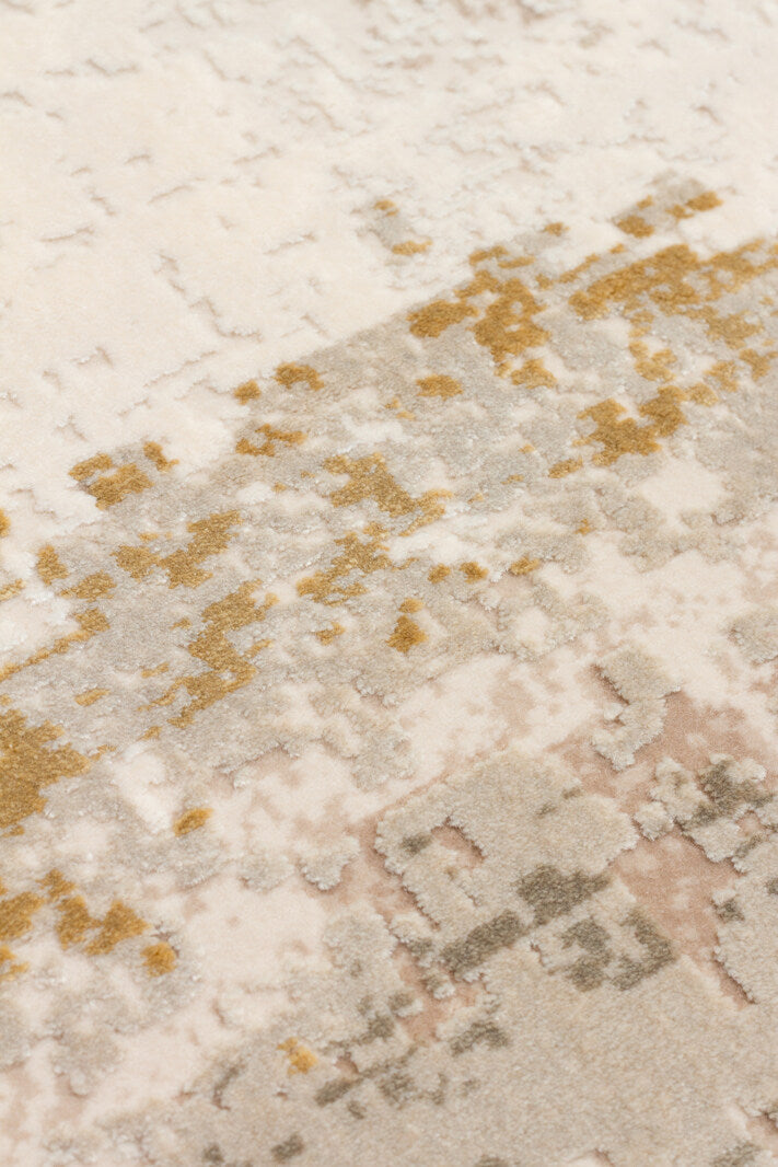 FRESCO XW FS 34 Krem Altın - Eskitme Dokulu Işıltılı Salon Halısı