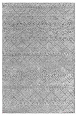 Cool 405 Gri Geometrik Desenli Kaymaz Şönil Halı – Makinada Yıkanabilir