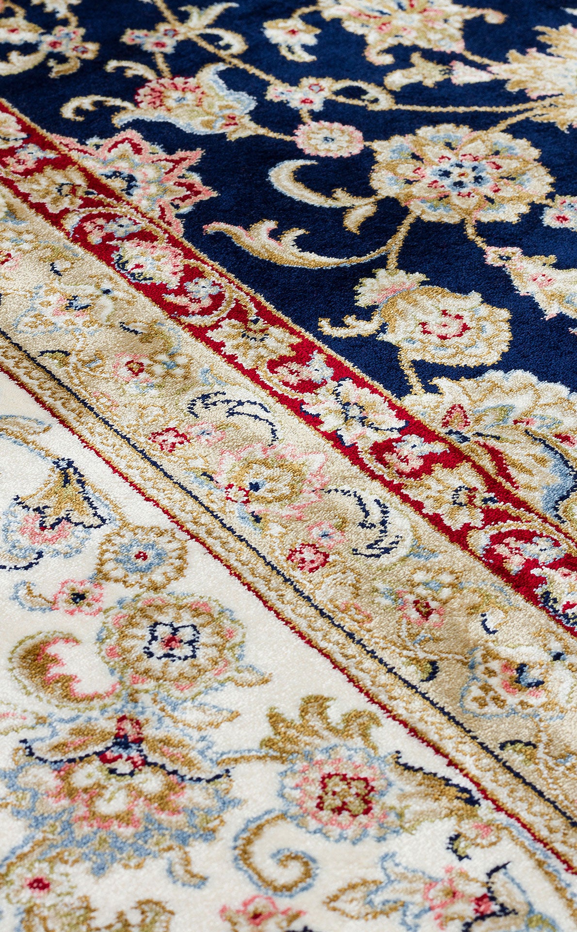 ISF 03 NAVY CREAM - ISFAHAN - Klasik Desenli Yüksek Kalite Sık Dokuma Makine Halısı