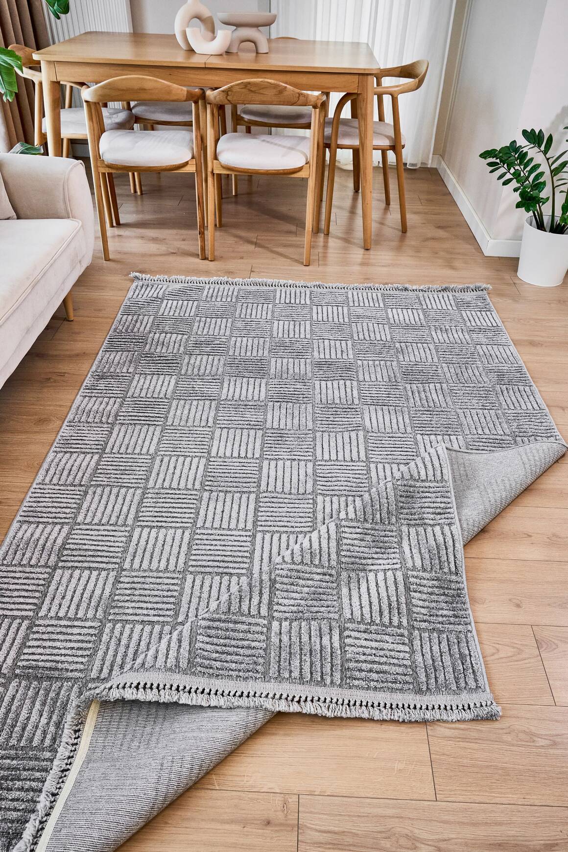Anemon 6824 Gri - Polyester Dokuma Halı | İskandinav Salon Halısı