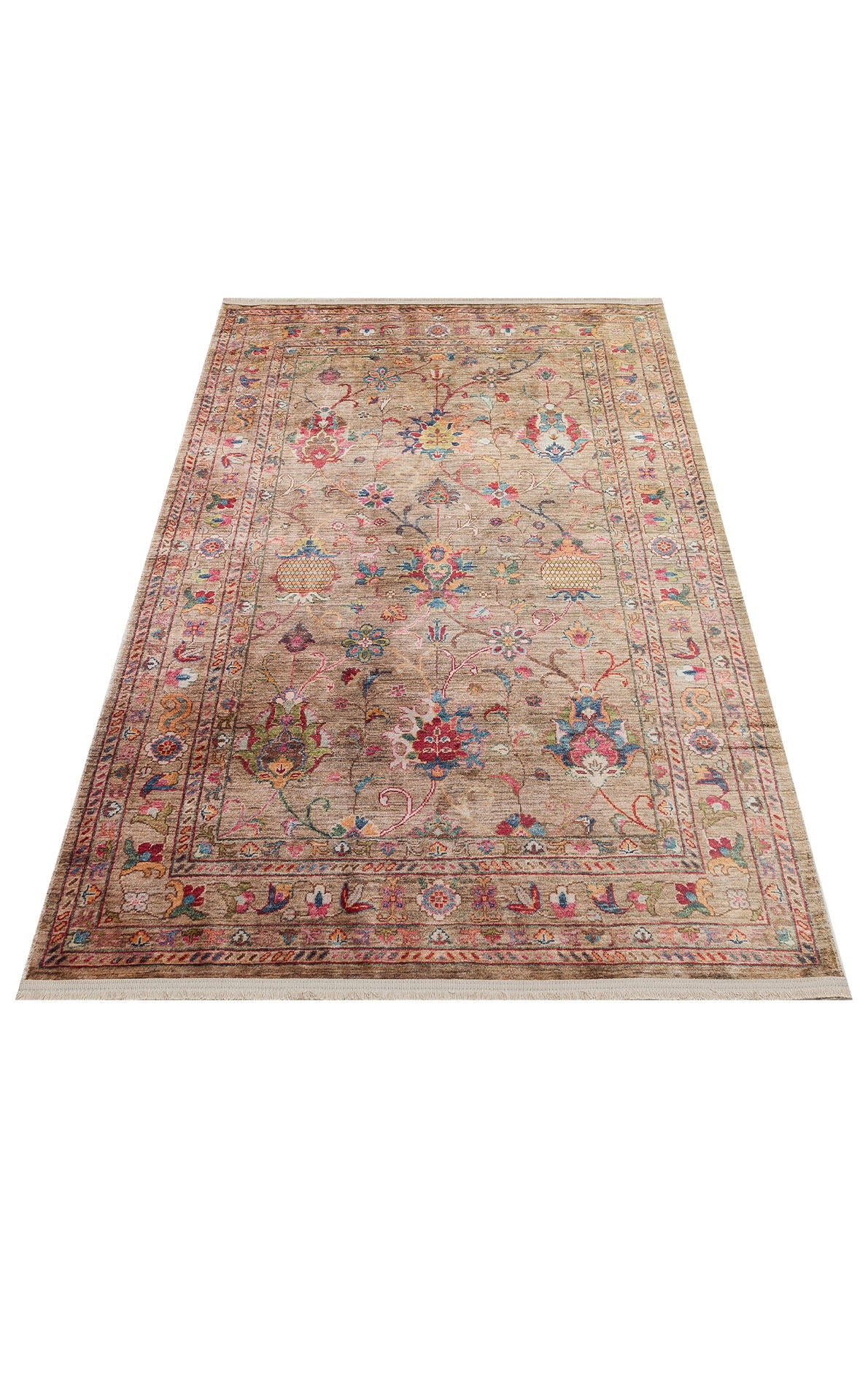 Antique ATK 08 Bej - Yıkanabilir Kaymaz Antik Desenli Otantik Kilim