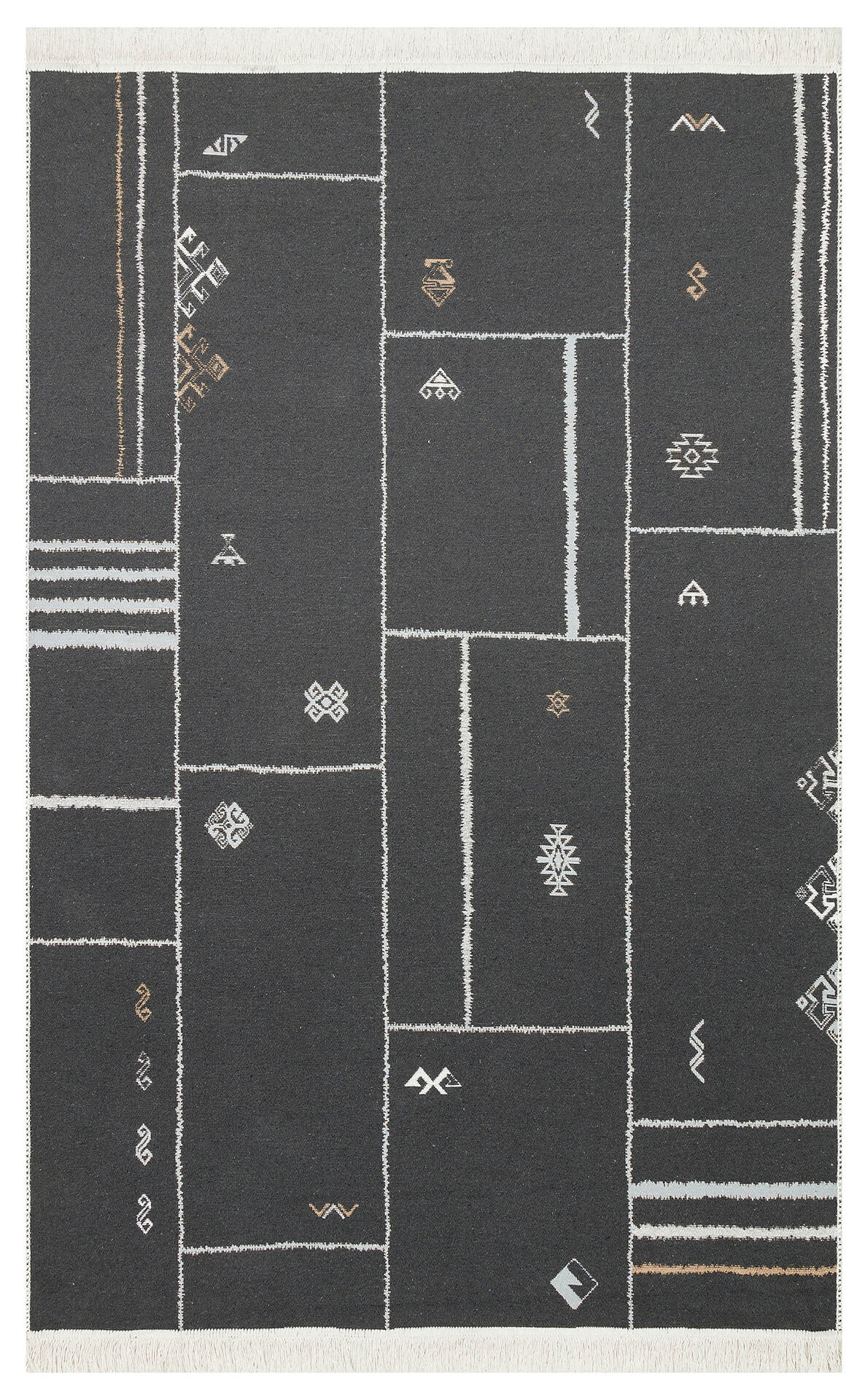 Arya AR 41 Krem Siyah - Yıkanabilir Çift Taraflı Modern Dokuma Kilim