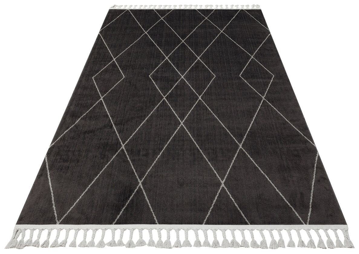 URB 02 BLACK GREY - URBAN - Etnik Desenlere Sahip Hav Toz Vermez Yumuşak Dokulu Modern Halı