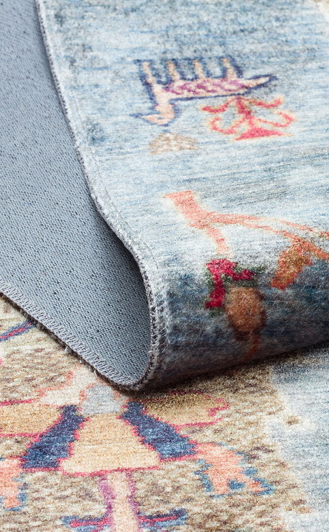 ATK 09 AQUA - ANTIQUE - Kolay kullanımlı Kaymaz Karabağ ve Antik Desenlere Sahip Yıkanabilir Makine Halısı