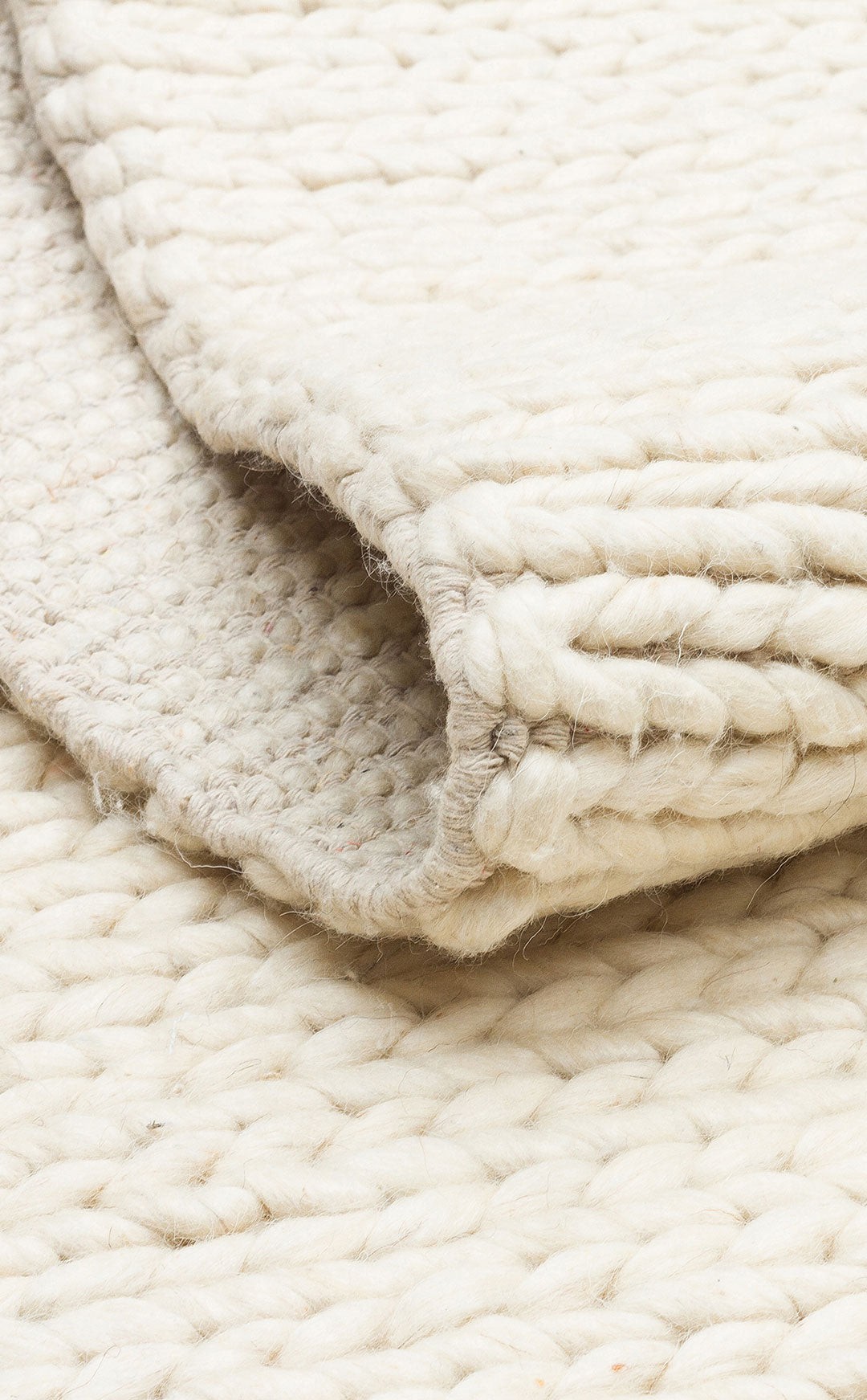 BASKETWEAVE CREAM - JADE - Naturel Kazak Örgü Desenli El Dokuma Örgü Halı