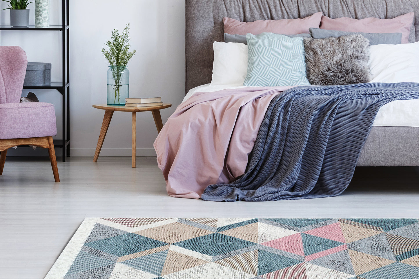 Arya AR 10 Mavi Pembe - Yıkanabilir Çift Taraflı Modern Dokuma Kilim