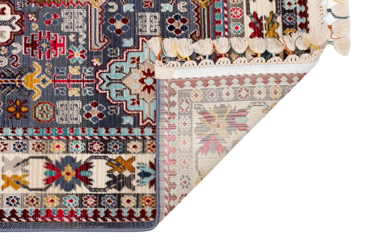 PR 07 MULTY - PETRA - Hav Toz Vermez Etnik ve Modern Desenli Renkli Saçaklı Halı
