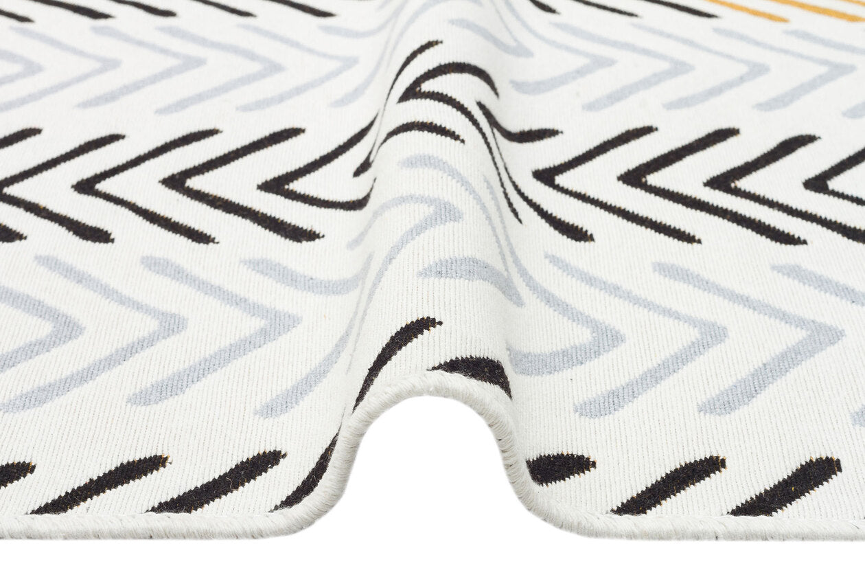 Arya AR 19 Beyaz Siyah - Yıkanabilir Çift Taraflı Modern Dokuma Kilim