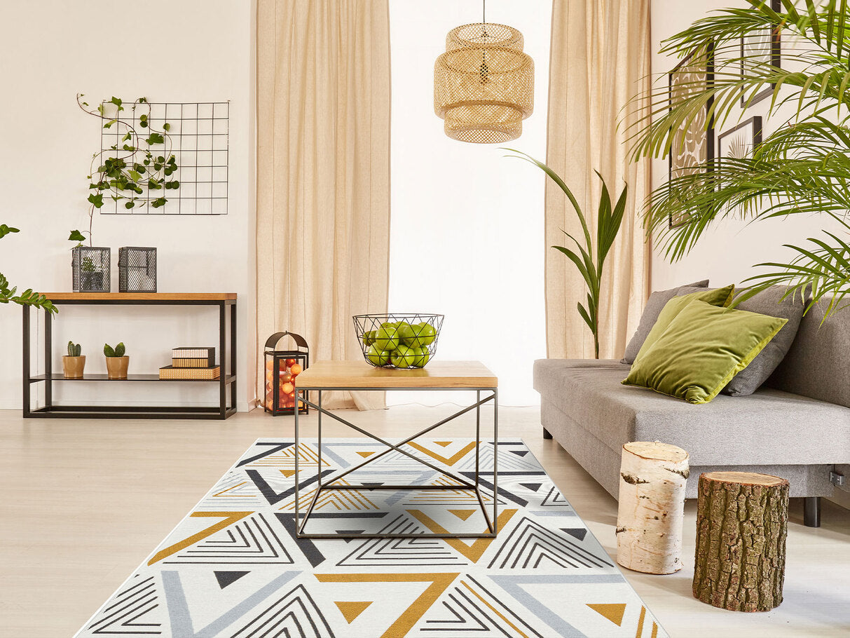 Arya AR 18 Sarı Gri -Yıkanabilir Çift Taraflı Modern Dokuma Kilim