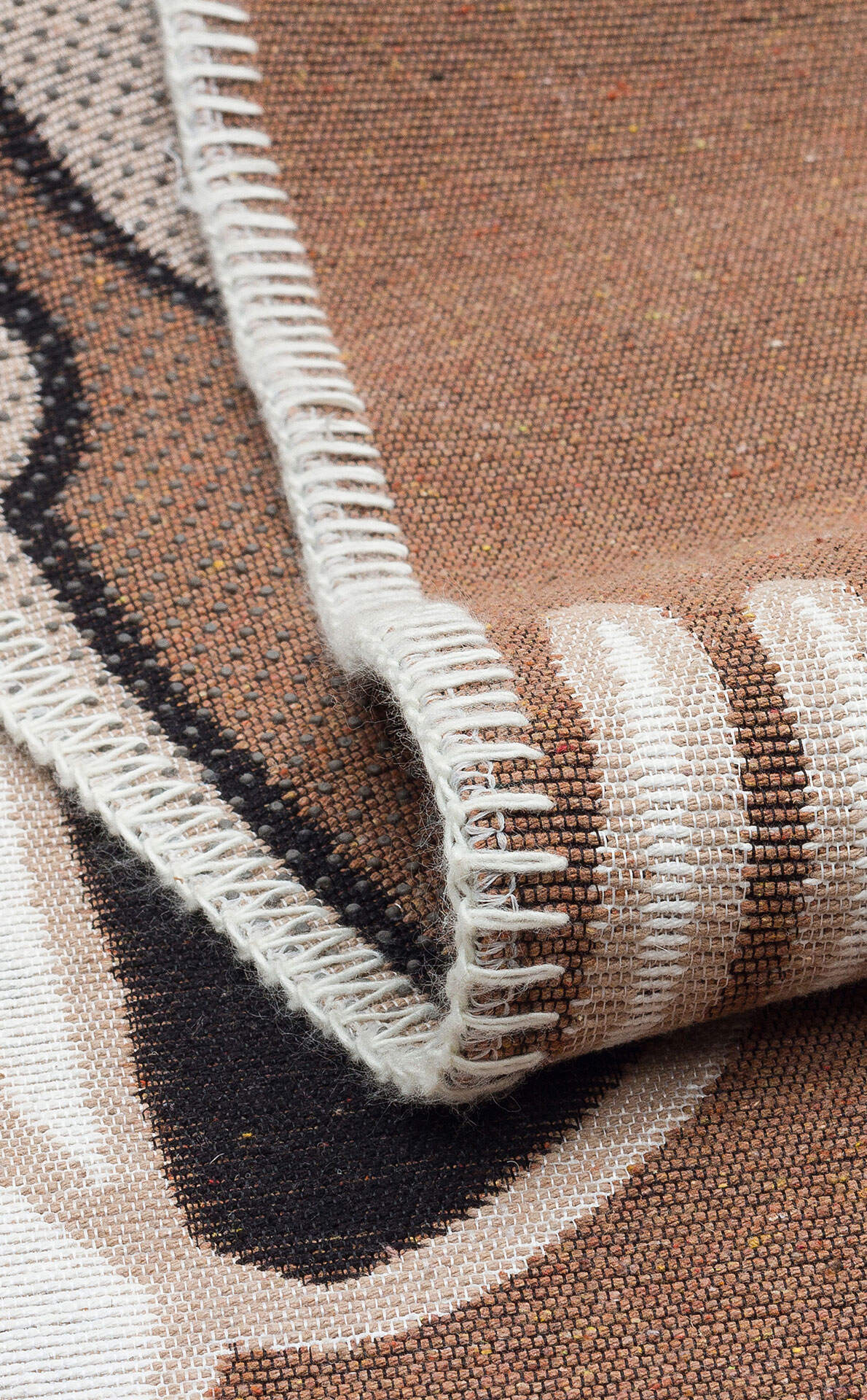 Arya Neo ARN 06 Kahverengi Beyaz - Yıkanabilir Çift Taraflı Modern Dokuma Kilim