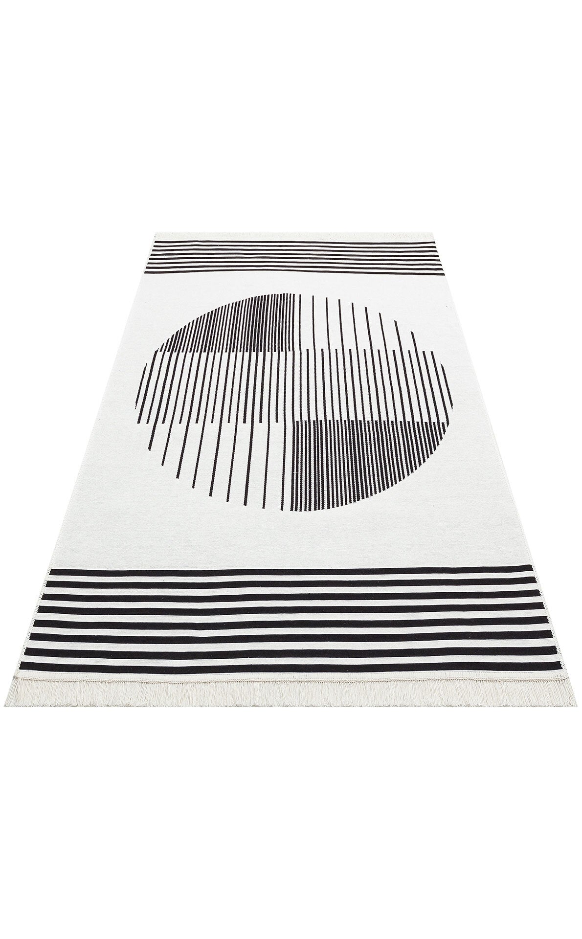 Arya AR 25 Beyaz Siyah - Yıkanabilir Çift Taraflı Modern Dokuma Kilim