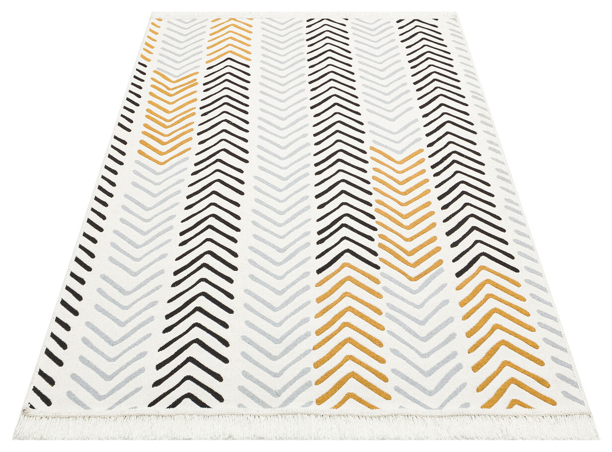 Arya AR 19 Beyaz Siyah - Yıkanabilir Çift Taraflı Modern Dokuma Kilim